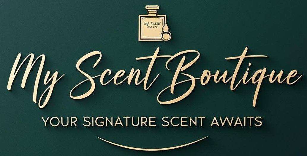 My Scent Boutique logo in black and gold, featuring an elegant perfume bottle and the slogan 'Your Signature Scent Awaits"